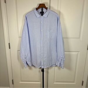 Charles Tyrwhitt Blue Linen Shirt XXXL Classic Fit Long Sleeve Old Money London